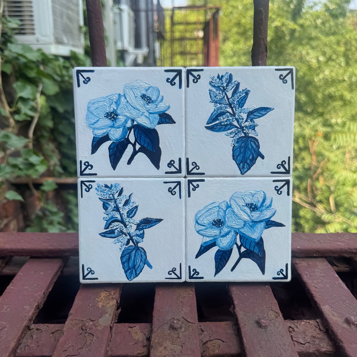 Gardenias on the Tile - 4 Tile Panel