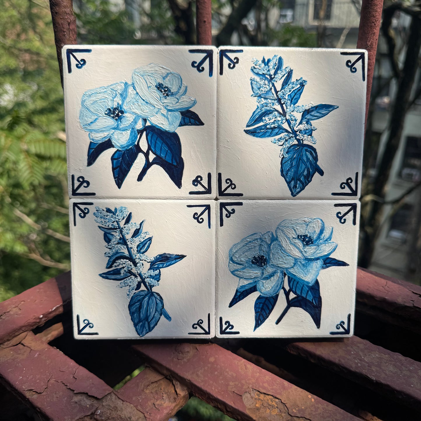 Gardenias on the Tile - 4 Tile Panel